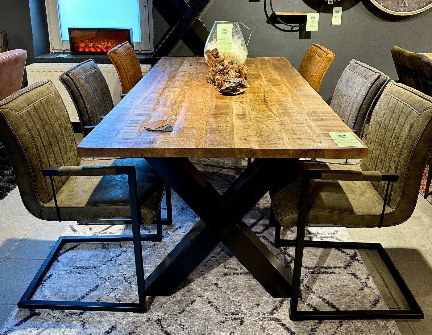 Plateau de table en manguier Bombay, bord droit 4cm en 160 180 200 220 240 cm