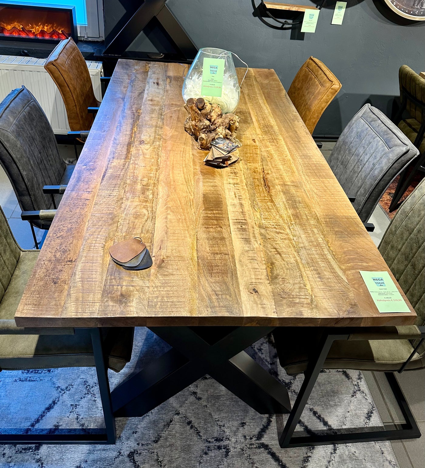 Plateau de table en manguier Bombay, bord droit 4cm en 160 180 200 220 240 cm