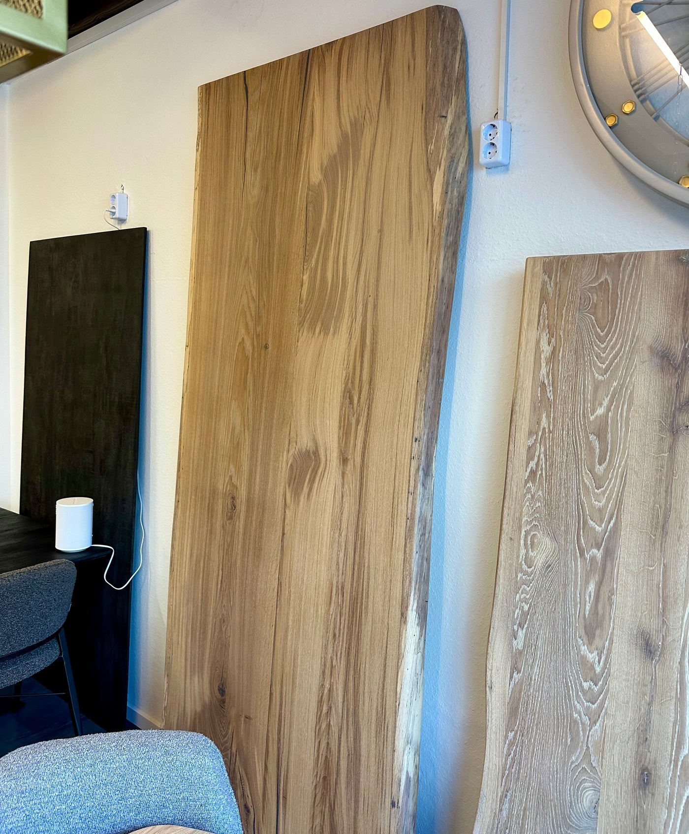 Plateau de table en bois de chêne Wesel naturel beige de 250 cm, épaisseur 5,5 cm, composé de 4 planches