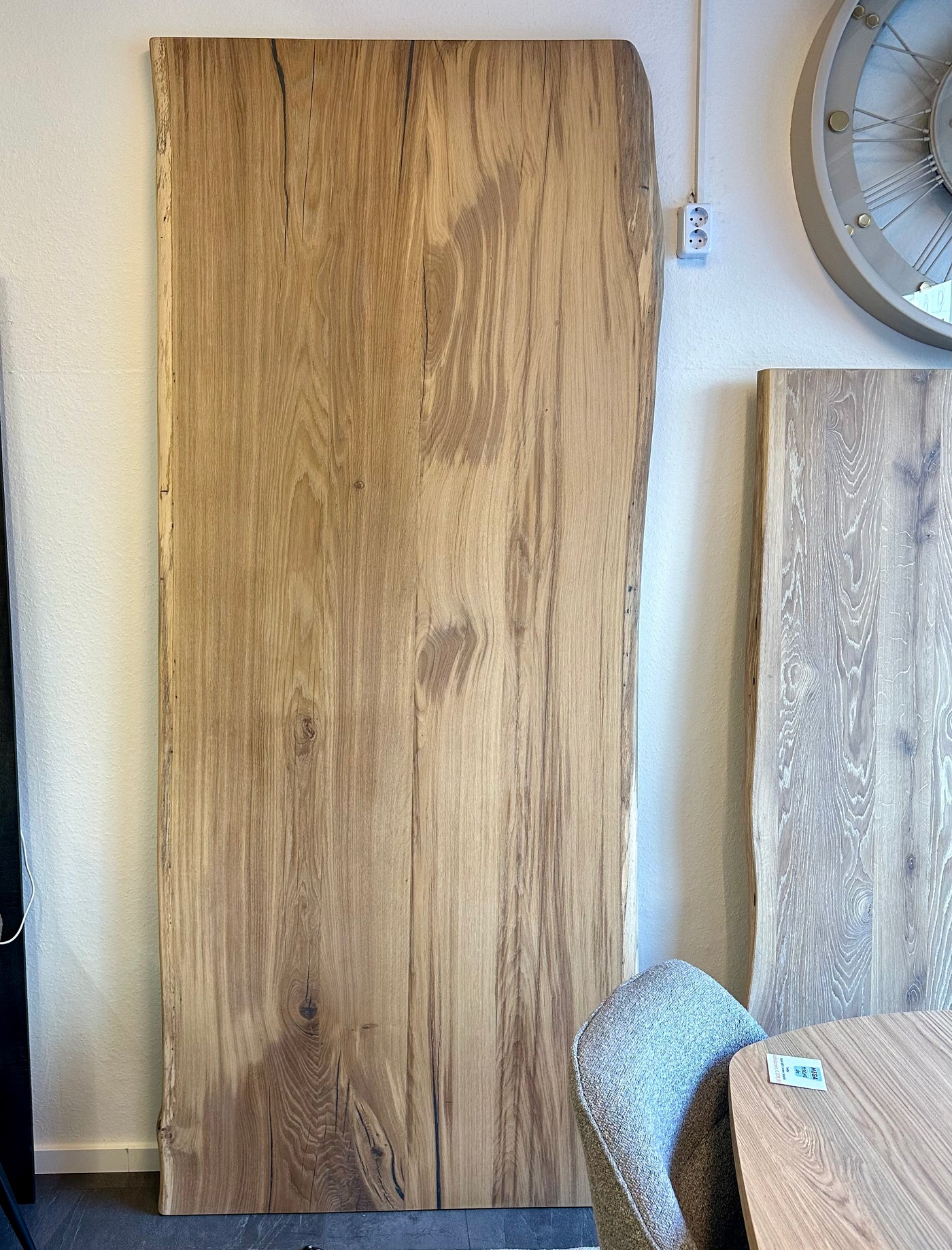 Plateau de table en bois de chêne Wesel naturel beige de 250 cm, épaisseur 5,5 cm, composé de 4 planches