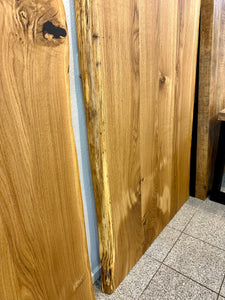Baumkante Esstisch Eiche massiv 120 cm 2 Bohlen geölt mit Gestell schwarz