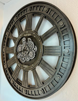 117 cm Washington XXL Wanduhr mit Zahnrädern Metall silber grau schwarz Industrial