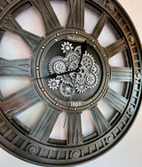 117 cm Washington XXL Wanduhr mit Zahnrädern Metall silber grau schwarz Industrial