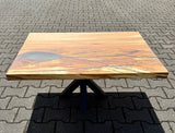 Epoxidharz Couchtisch Kürten Buche massiv 90 cm Massivholz geölt mit Spider Metall Gestell schwarz
