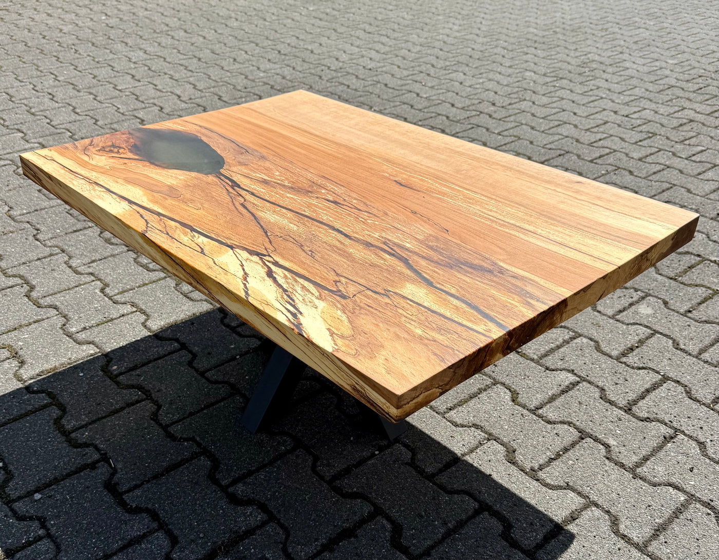 Epoxidharz Couchtisch Kürten Buche massiv 90 cm Massivholz geölt mit Spider Metall Gestell schwarz