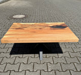 Epoxidharz Couchtisch Kürten Buche massiv 90 cm Massivholz geölt mit Spider Metall Gestell schwarz