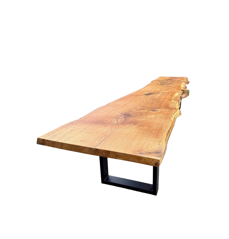 Epoxidharz 400 cm Baumstamm Esstisch Wildeiche geschliffen mit U-Set Gestell