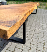 Epoxidharz 400 cm Baumstamm Esstisch Wildeiche geschliffen mit U-Set Gestell