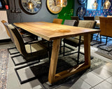 Table de salle à manger Dresden Chêne massif 200 à 300 cm d'épaisseur 4 cm bois huilé avec piètement bois trapèze 6 tailles