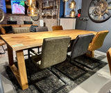 Table de salle à manger Dresden Chêne massif 200 à 300 cm d'épaisseur 4 cm bois huilé avec piètement bois trapèze 6 tailles