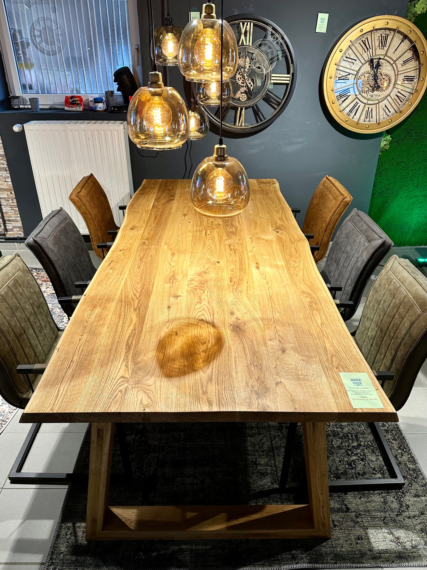 Table de salle à manger Dresden Chêne massif 200 à 300 cm d'épaisseur 4 cm bois huilé avec piètement bois trapèze 6 tailles