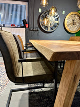 Table de salle à manger Dresden Chêne massif 200 à 300 cm d'épaisseur 4 cm bois huilé avec piètement bois trapèze 6 tailles