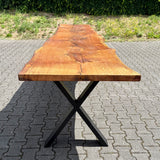 Epoxidharz 400 cm Baumstamm Esstisch Wildeiche gebürstet mit X-Set Gestell