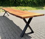 Epoxidharz 400 cm Baumstamm Esstisch Wildeiche gebürstet mit X-Set Gestell