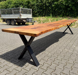 Epoxidharz 400 cm Baumstamm Esstisch Wildeiche gebürstet mit X-Set Gestell