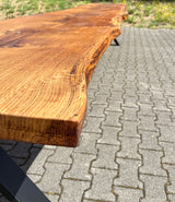 Epoxidharz 400 cm Baumstamm Esstisch Wildeiche gebürstet mit X-Set Gestell