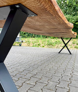 Epoxidharz 400 cm Baumstamm Esstisch Wildeiche gebürstet mit X-Set Gestell