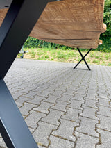 Epoxidharz 400 cm Baumstamm Esstisch Wildeiche gebürstet mit X-Set Gestell