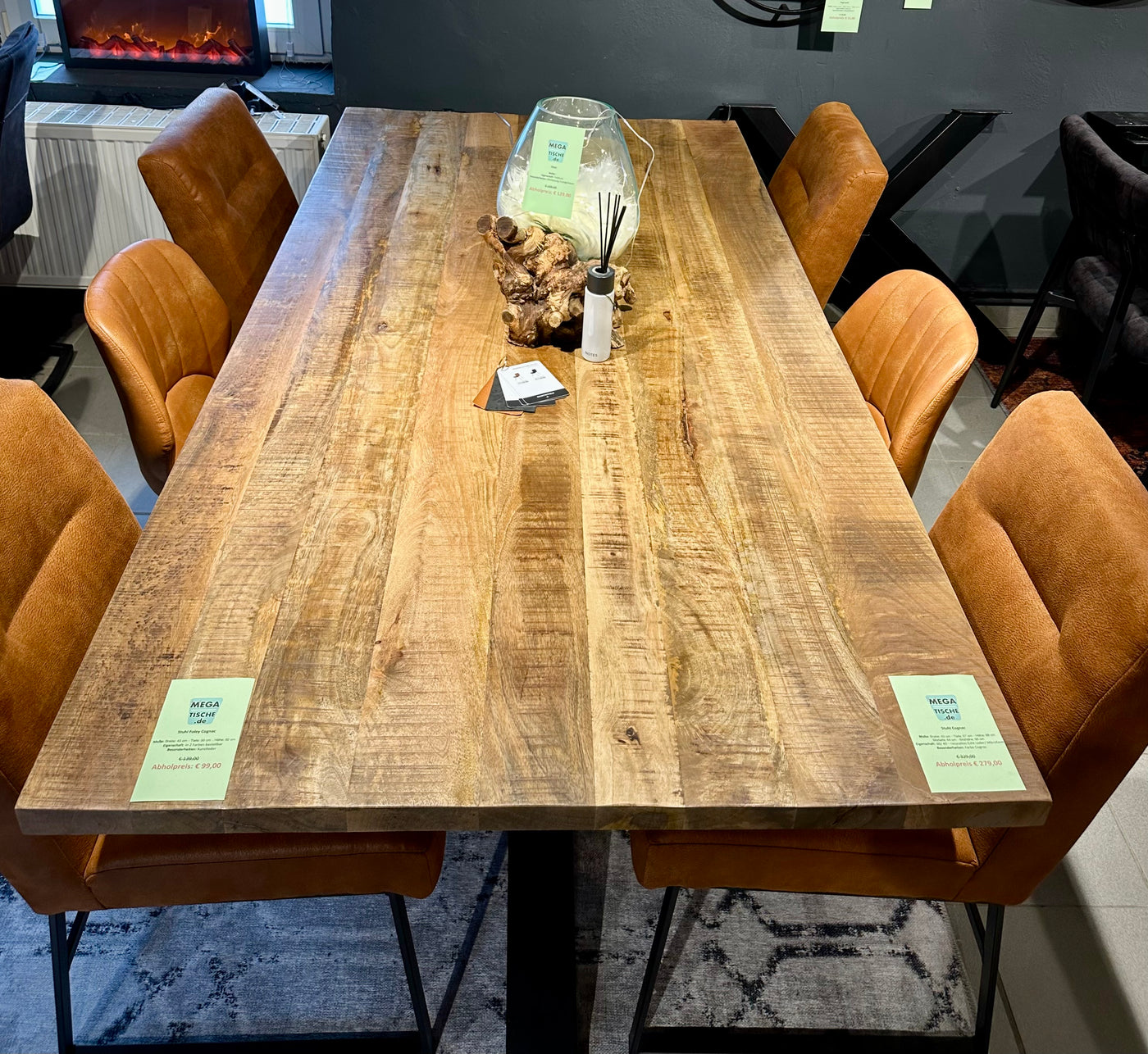 Plateau de table en manguier Bombay, bord droit 4cm en 160 180 200 220 240 cm
