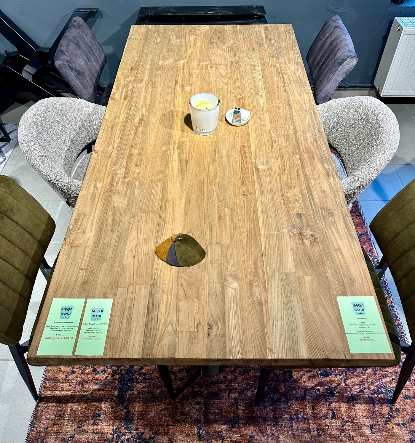 Plateau de table en teck Serang, bord droit de 5 cm, en 180, 200, 220, 240, 260, 280 et 300 cm