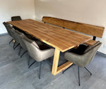Lade das Bild in den Galerie-Viewer, Esstisch Dresden Eiche massiv 200 bis 300 cm in 4 cm Dicke Holz geölt mit Holzgestell Trapez 6 Größen
