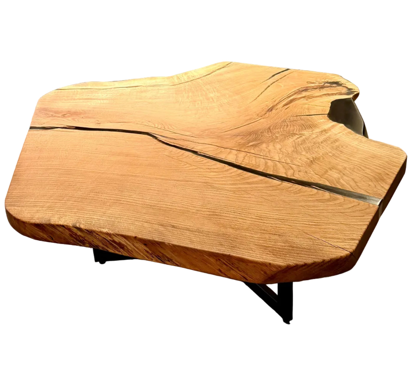 Epoxidharz Couchtisch Viersen Eiche massiv 104 cm geölt mit Dreifuss Metall Gestell schwarz