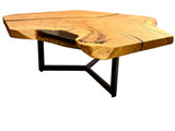 Epoxidharz Couchtisch Viersen Eiche massiv 104 cm geölt mit Dreifuss Metall Gestell schwarz