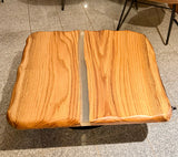 Epoxidharz River Couchtisch Nettetal Eiche massiv 87 cm geölt mit Metall Gestell schwarz