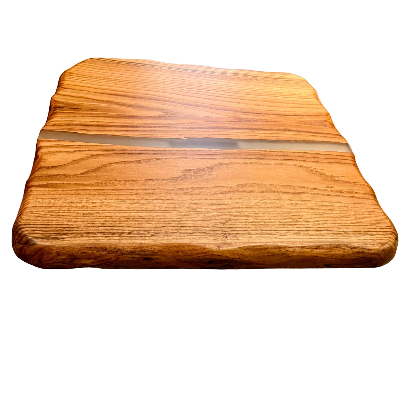 Epoxidharz River Couchtisch Nettetal Eiche massiv 87 cm geölt mit Metall Gestell schwarz