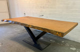 Table tronc d'arbre teck Guyana 240 et 6 cm massif avec piètement en V