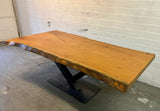 Table tronc d'arbre teck Guyana 240 et 6 cm massif avec piètement en V