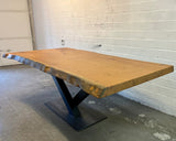 Table tronc d'arbre teck Guyana 240 et 6 cm massif avec piètement en V