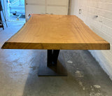 Table tronc d'arbre teck Guyana 240 et 6 cm massif avec piètement en V