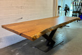 Table tronc d'arbre teck Guyana 240 et 6 cm massif avec piètement en V