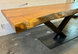Table tronc d'arbre teck Guyana 240 et 6 cm massif avec piètement en V