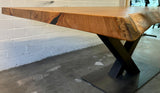 Table tronc d'arbre teck Guyana 240 et 6 cm massif avec piètement en V