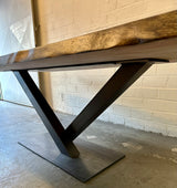 Table tronc d'arbre teck Guyana 240 et 6 cm massif avec piètement en V