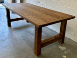 Table à manger chêne rustique 220 cm avec piètement en bois, ensemble brun-noir