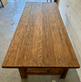 Table à manger chêne rustique 220 cm avec piètement en bois, ensemble brun-noir