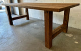 Table à manger chêne rustique 220 cm avec piètement en bois, ensemble brun-noir