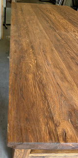 Table à manger chêne rustique 220 cm avec piètement en bois, ensemble brun-noir