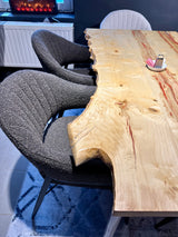 Pièce unique bord naturel table à manger frêne noble laqué 140 cm avec piètement blanc