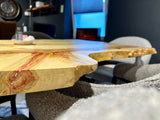 Pièce unique bord naturel table à manger frêne noble laqué 140 cm avec piètement blanc