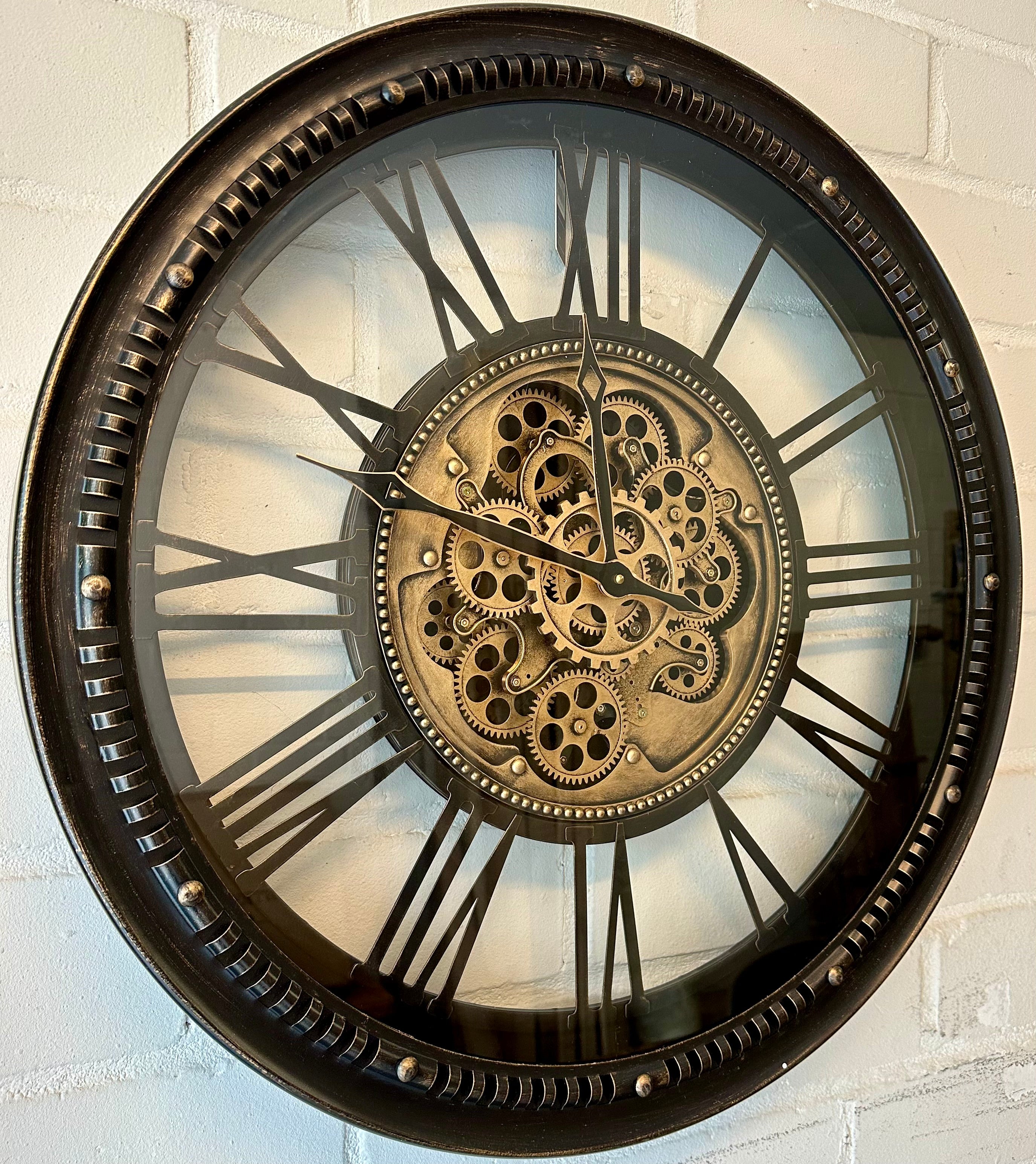 XXL 70 cm Prag Wanduhr Zahnrad schwarz