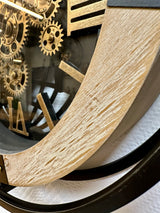 40 cm Wanduhr Kiel Mangoholz weiss geölt schwarz gold Zahnrad Wand Uhr Industrial