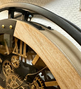 40 cm Wanduhr Kiel Mangoholz weiss geölt schwarz gold Zahnrad Wand Uhr Industrial