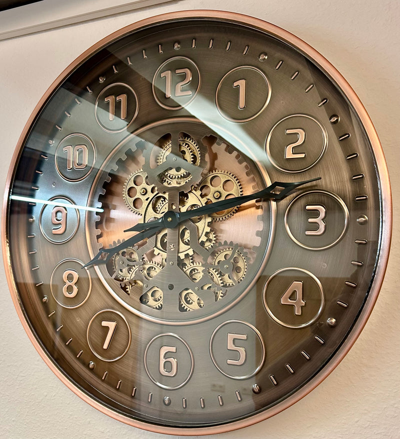 Shelton 46 cm Wanduhr Zahnrad Zählwerk Animation bronze Kupfer