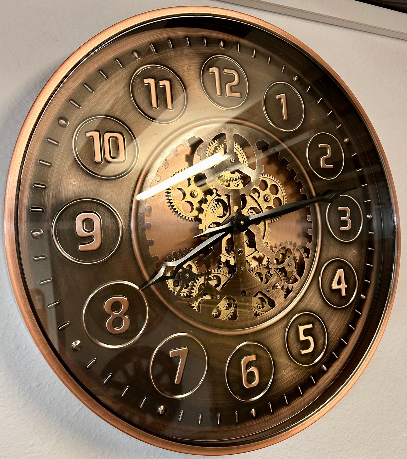 Shelton 46 cm Wanduhr Zahnrad Zählwerk Animation bronze Kupfer