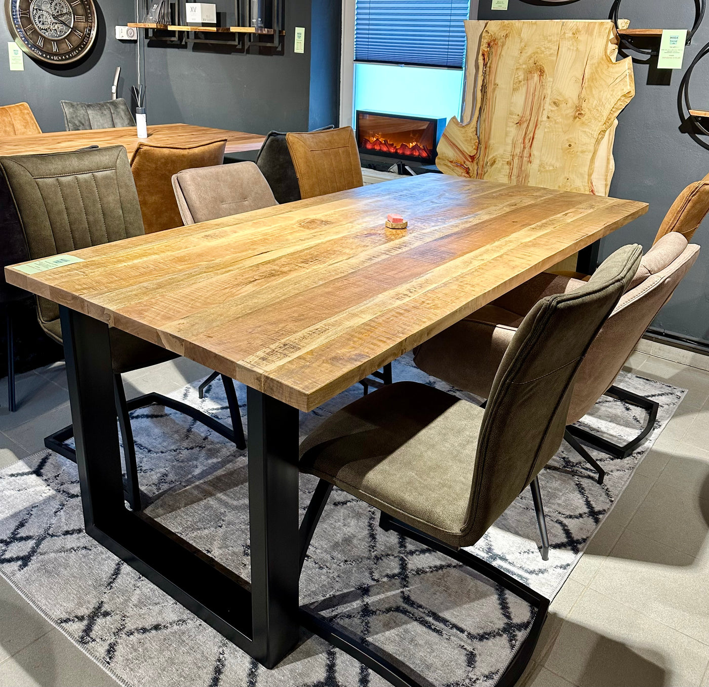 Plateau de table en manguier Bombay, bord droit 4cm en 160 180 200 220 240 cm