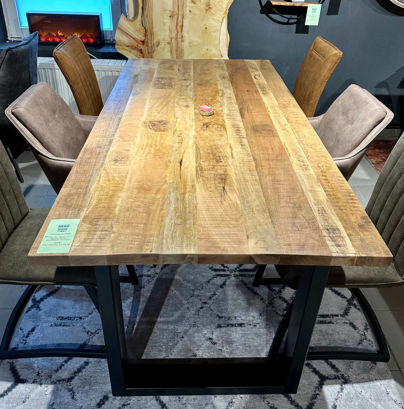Plateau de table en manguier Bombay, bord droit 4cm en 160 180 200 220 240 cm